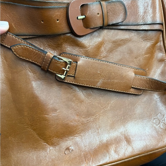 Patricia Nash -used Tan Leather Messenger Bag with Buckle Short Strap - Picture 10 of 16